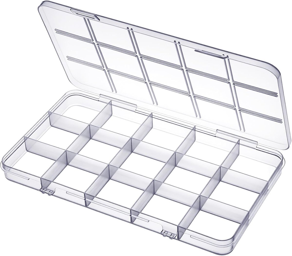 Set van 2 Opbergdozen voor Kleine Onderdelen, Transparante Plastic Sorteringsdozen met Verstelbare Compartimenten, Ideaal voor Sieraden en Accessoires, 15 Vakken