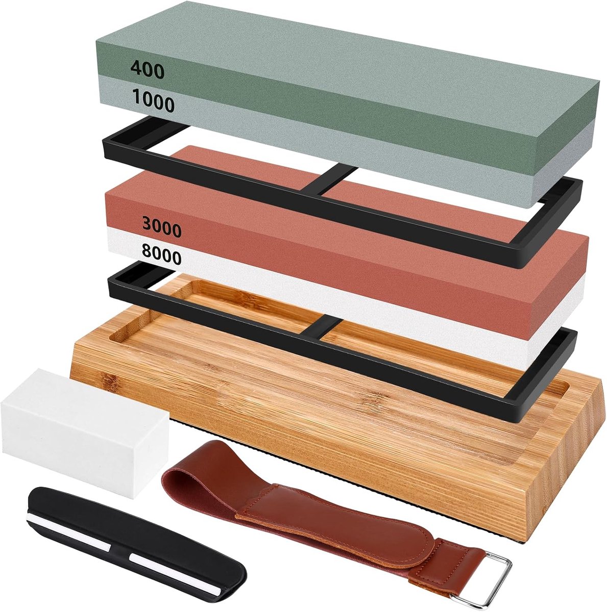 Slijpsteen set voor messen 400/1000 - 3000/8000 - dubbelzijdige slijpstenen - scherpte voor jouw messen - ShopVlot