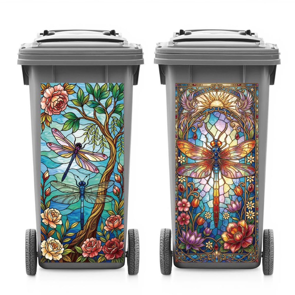 Vuilnisbak stickers libellen 38 x 82 cm - zelfklevend - waterdicht - fleurt je container op - ShopVlot