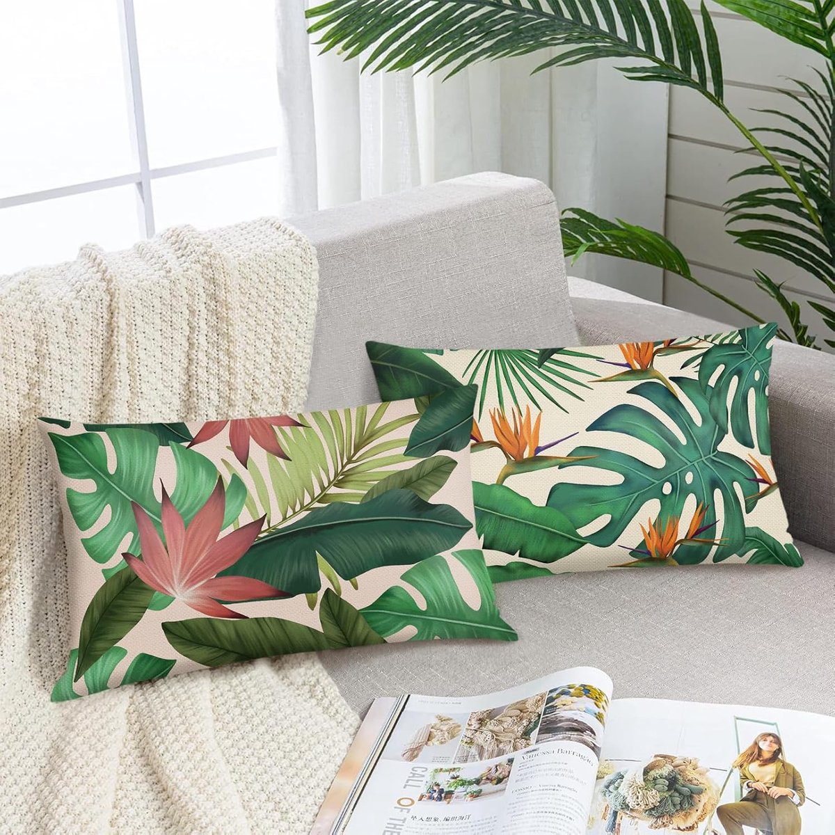 Sierkussens Set van 2 30x50cm - Tropical Leaf Design - Polyester Linnen - Perfect voor Sofa en Tuin - ShopVlot