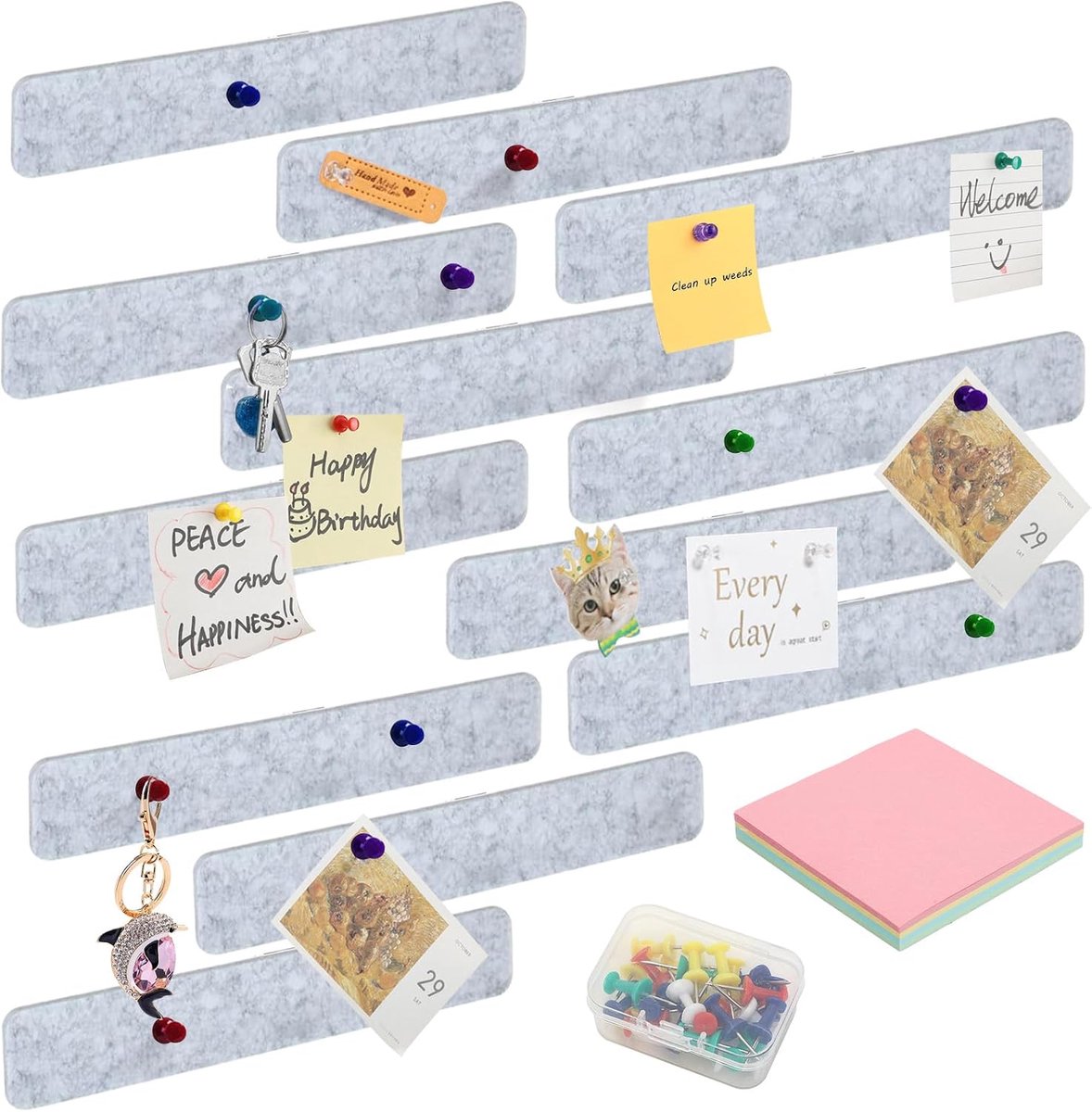 Vilt prikbord zelfklevend - 30 prikpinnen - 12 stukken prikbord strips - ideaal voor kantoor en keuken - ShopVlot
