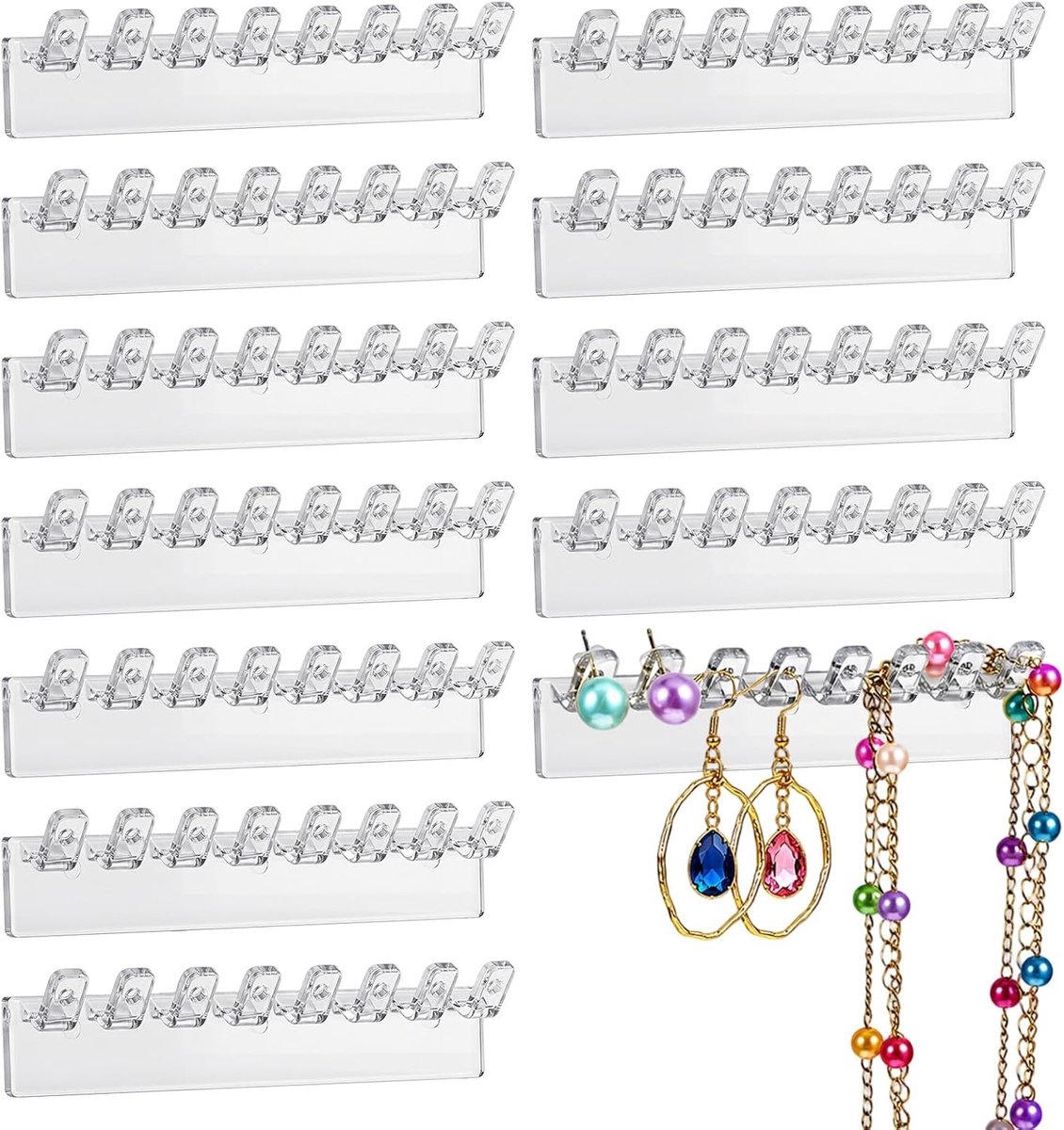 Sieradenhouder wandmontage 12 stuks - acryl organizer met 8 haken - ShopVlot