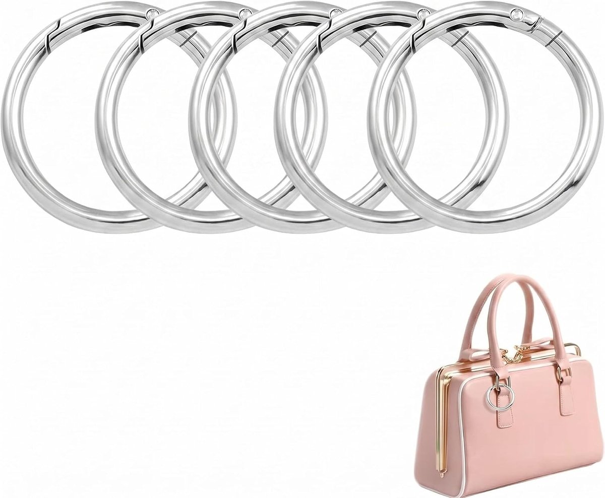 grote ronde karabijnhaken 5 stuks - robuuste metalen haken - veersluiting - ideaal voor sleutelhangers - ShopVlot