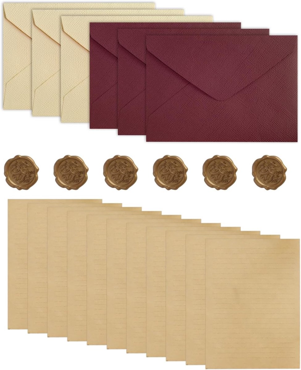 Vintage briefpapierset 32 stuks - 6 enveloppen & 20 vellen A5 kraftpapier - gelinieerd - ShopVlot