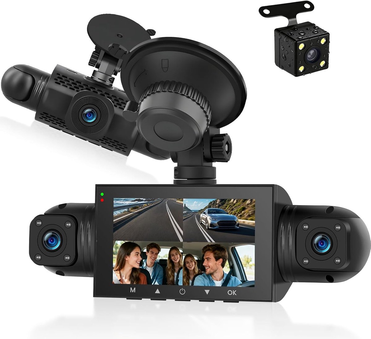 Dashcam 4-kanaals 1080P - camera voor, achter, binnen links en rechts - IR-nachtzicht - parkeerhulp - ShopVlot