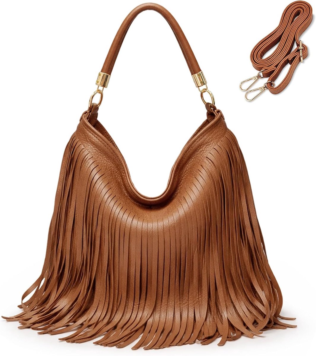 Dameshandtas, middelgroot, Boheemse tas met franjes, schoudertas van PU-leer, crossbody elegant, grote capaciteit - ShopVlot
