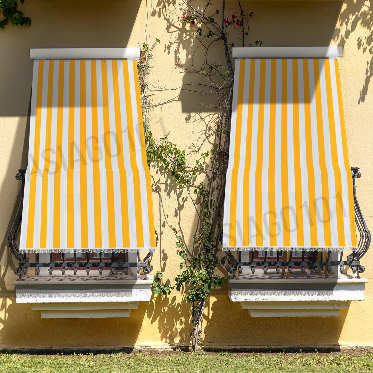 Balcony, Porch Patio Awning with Rings and Hooks Tear Resistant Fabric for Doors, Windows, Orange, White, 145 x 250 cm - ShopVlot