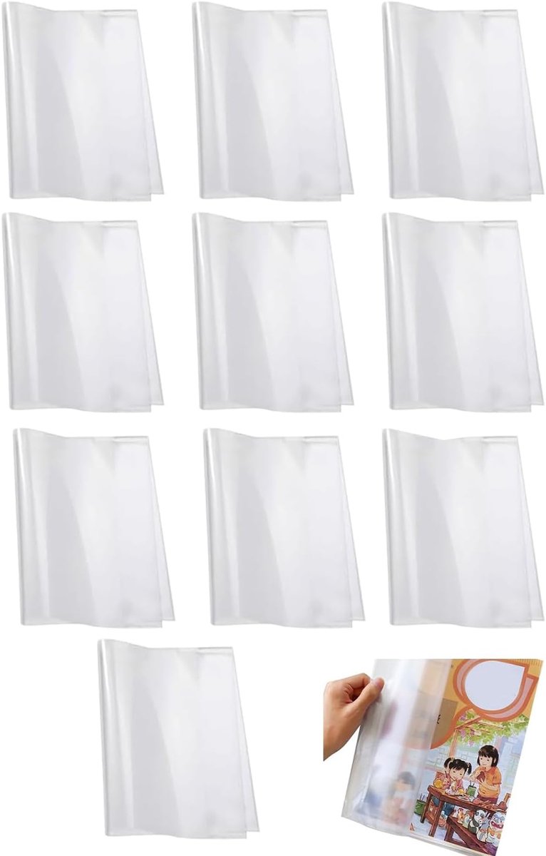 Boekhoezen, transparant, 10 stuks, 16k formaat, robuuste bescherming voor schoolboeken, schriften en notitieboeken - ShopVlot
