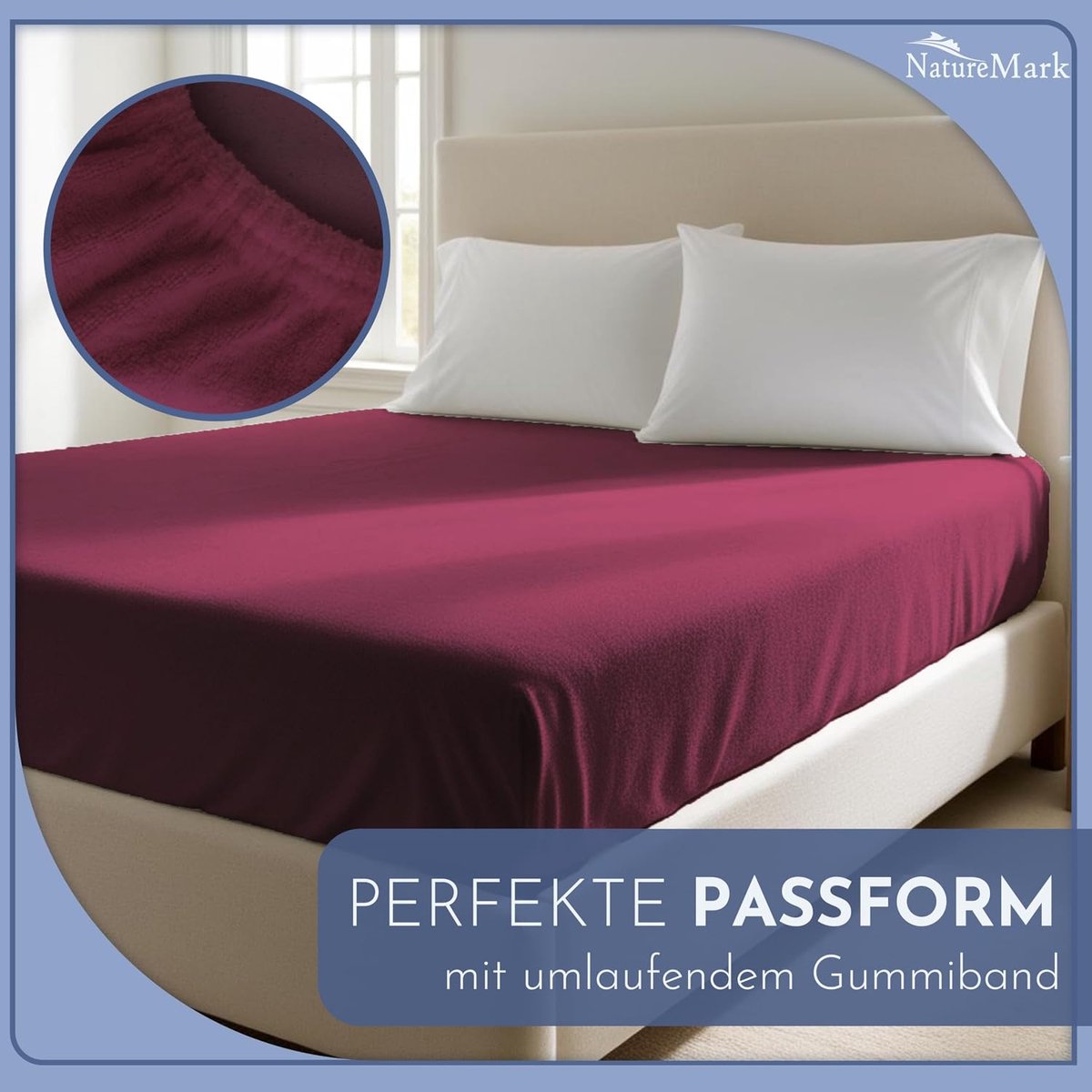 NatureMark Set of 2 fitted sheets for cuddly soft nights, available in many sizes and colours, 200 x 220 cm, burgundy - ShopVlot