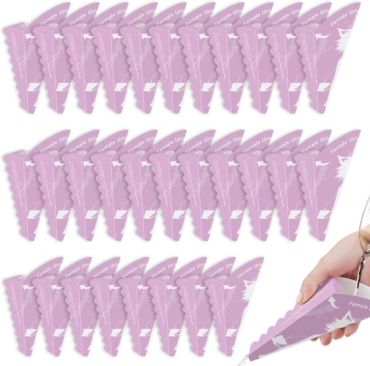 30 wegwerp-pipi-kegels voor dames, wegwerp, draagbaar, van PE, waterdicht, paars, 18,5 x 10 cm, voor reizen, kamperen - ShopVlot