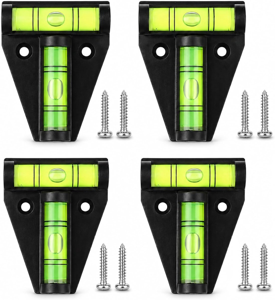Set van 4 magnetische mini-waterpas in T-vorm, kruiscontrole, voor camper, statief, meubels en tv-standaard, zwarte - ShopVlot