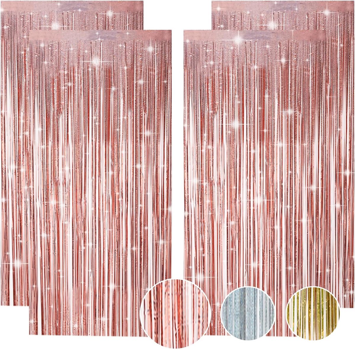 4 Pieces Lametta Curtains, Rose Gold Glitter Curtain, Lametta String Lights, Rose Gold Glitter Curtain, Lametta Thread - ShopVlot
