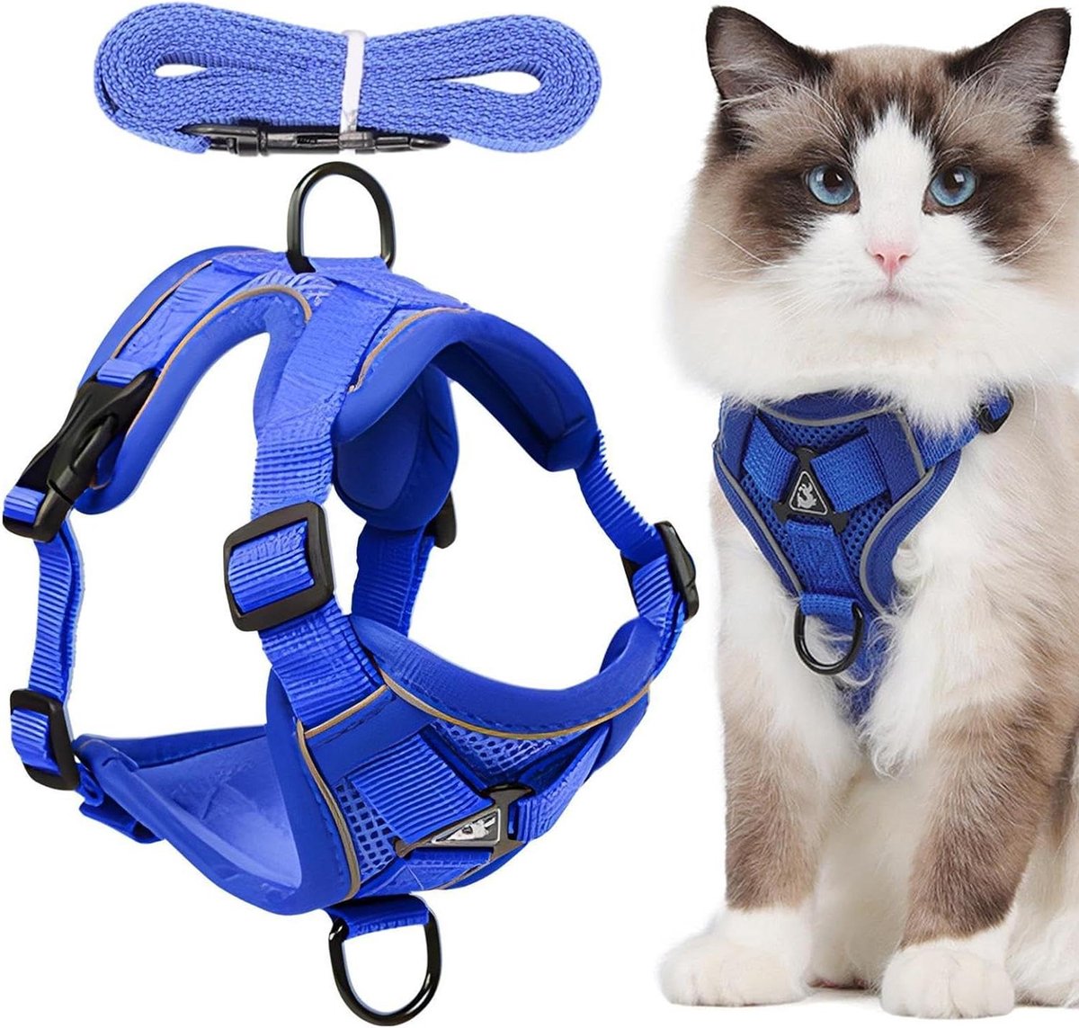 Kattentuigje - Harnas Kat - Veilig Wandelen - Anti-ontsnapping - Maat L - Blauw