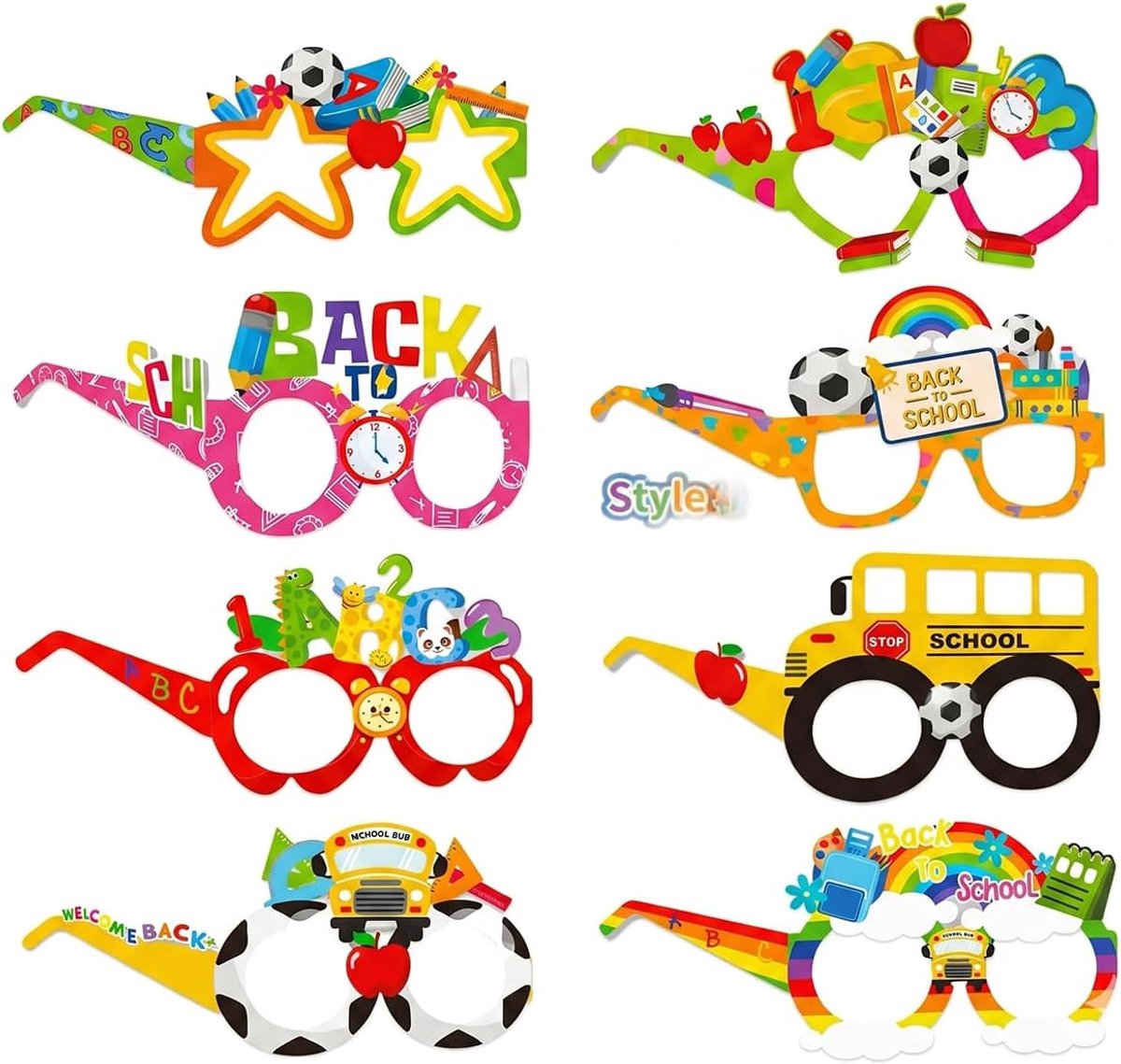 Decoratieve feestbril, 8 stuks, eerste schooldag, schoolfeest, jongens en meisjes, grappige fotoaccessoires om te - ShopVlot