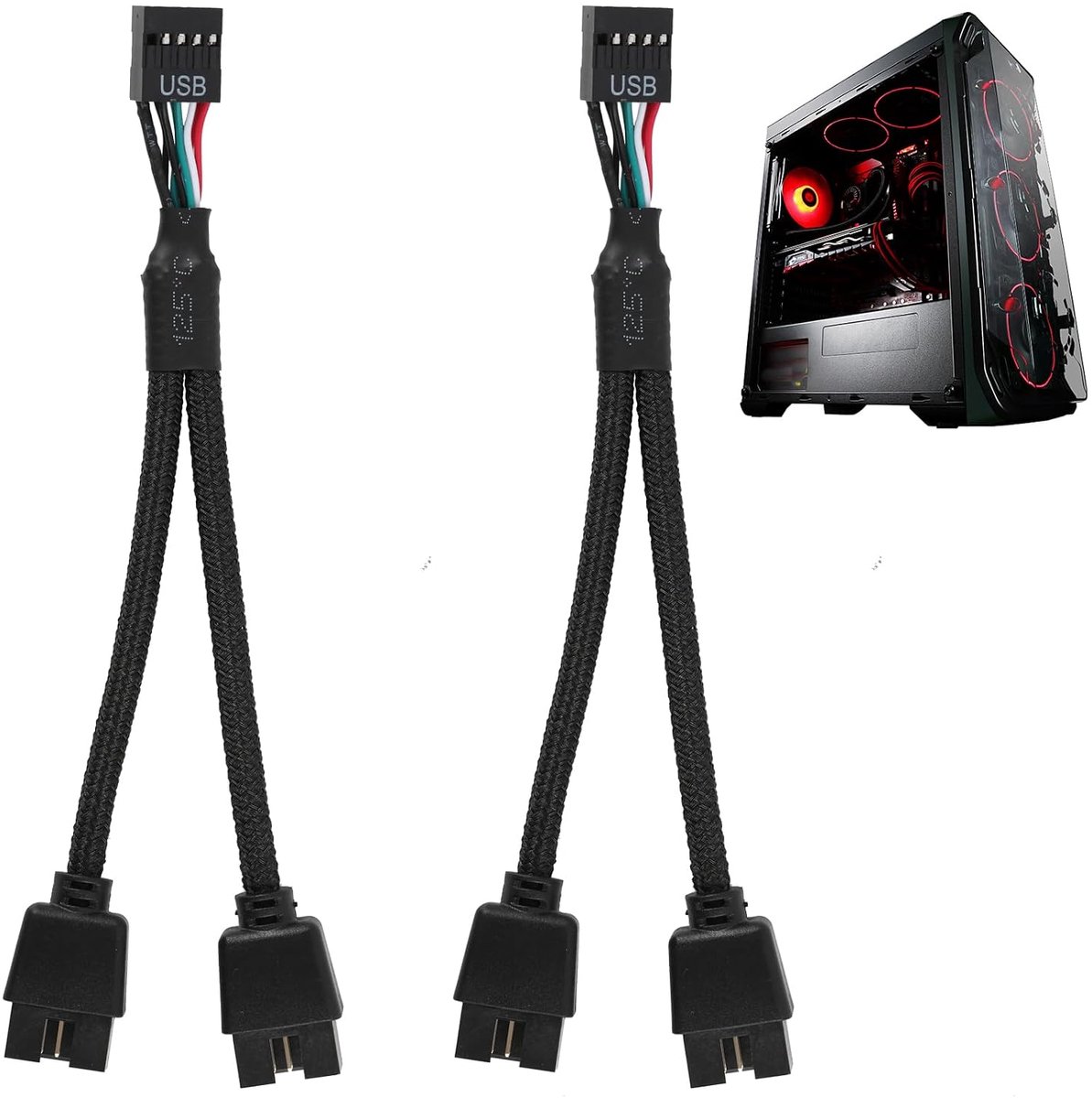 2 Pcs USB 2.0 Splitter 9 Pin, USB Header Splitter Motherboard, Expansion Motherboard, Dual Head Adapter for PC, RGB - ShopVlot