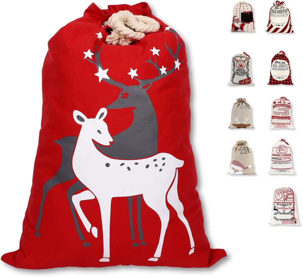 LessMo Christmas Canvas Bag, Large Canvas Bag with Drawstring, DIY Cotton Bag, Party Favorites for Storing Large - ShopVlot