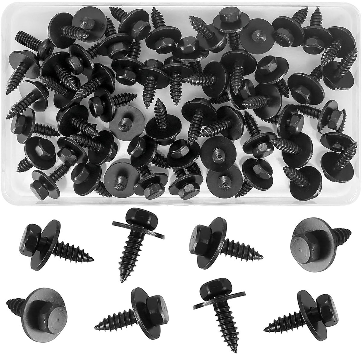 55pcs Hexagonal Plate Screws with Seal, 5.5-6mm x 19mm Self Drilling Hex Head Screws, Self Tapping Screws with Ring - ShopVlot