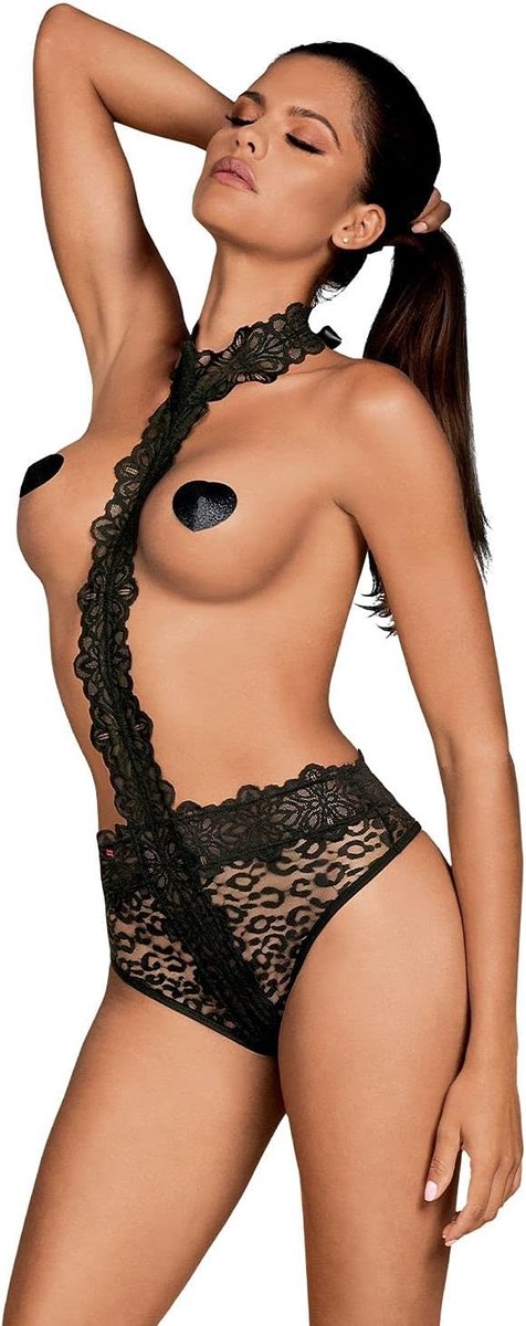 Obsessive Lady teddy body sexy lace pattern crossita, Black - ShopVlot