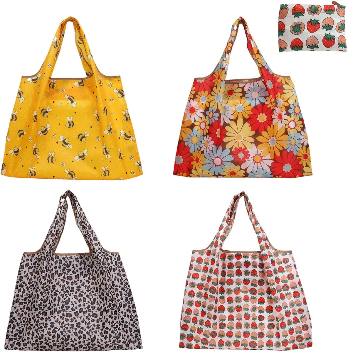 4 Pieces Collapsible Shopping Bag Large, 58x40cm Reusable Shopping Bag, Foldable Bag with Pattern for Shopping Travel - ShopVlot