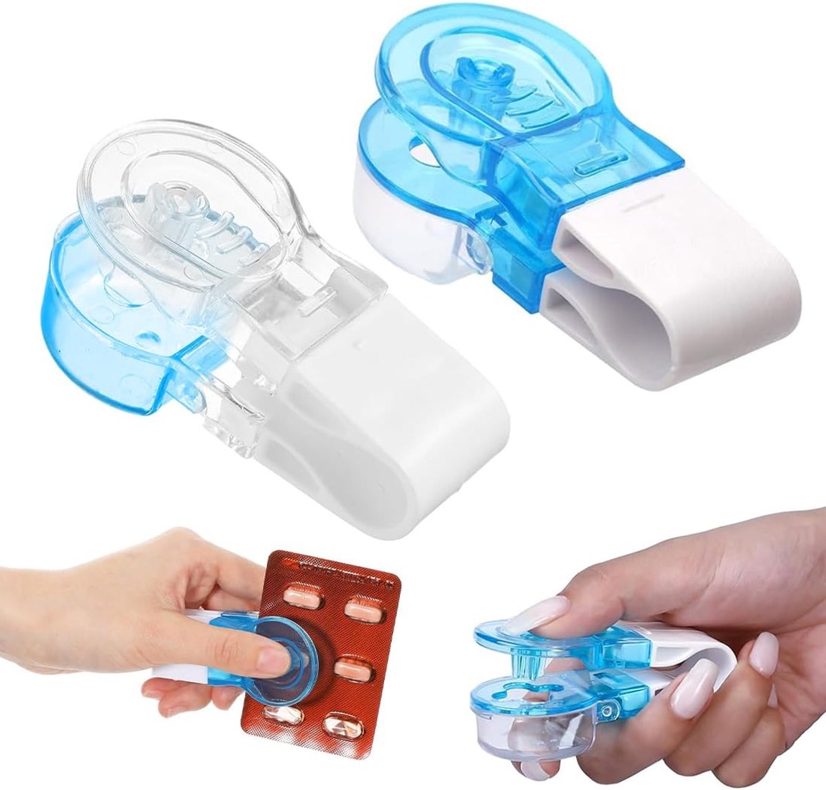 SnelShoppen - 2 Stuks Pillen Snijder, Pillen Extractor, Pillen Scheider, Compact en Draagbaar, Transparant en Blauw, 7.5x3 cm voor Gemakkelijk Medicij