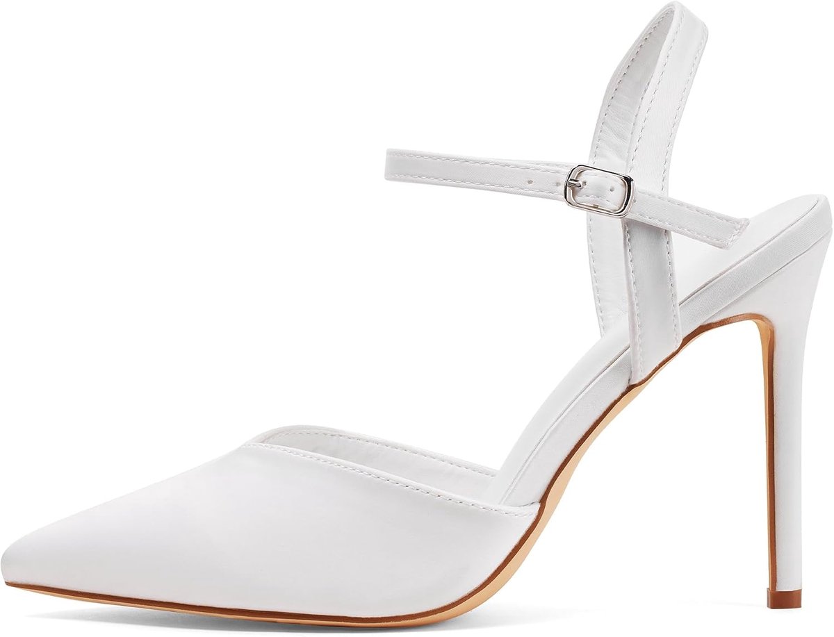 GENSHUO Elegant 4 Inch Stiletto High Heels - Sexy Pointed Toe Dress Shoes with Ankle Strap for Women Evening Wear - ShopVlot