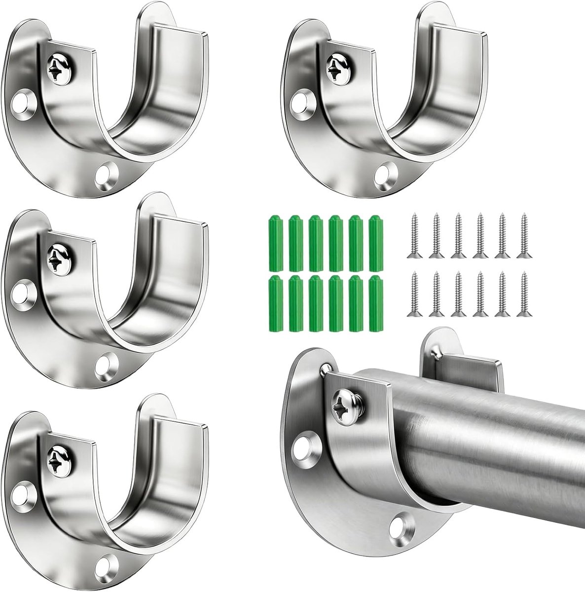 Gordijnroedehouder, 25 mm, 4 stuks, roestvrij staal, gordijnstang voor balkon, badkamer, eindstuk, kledingstang - ShopVlot