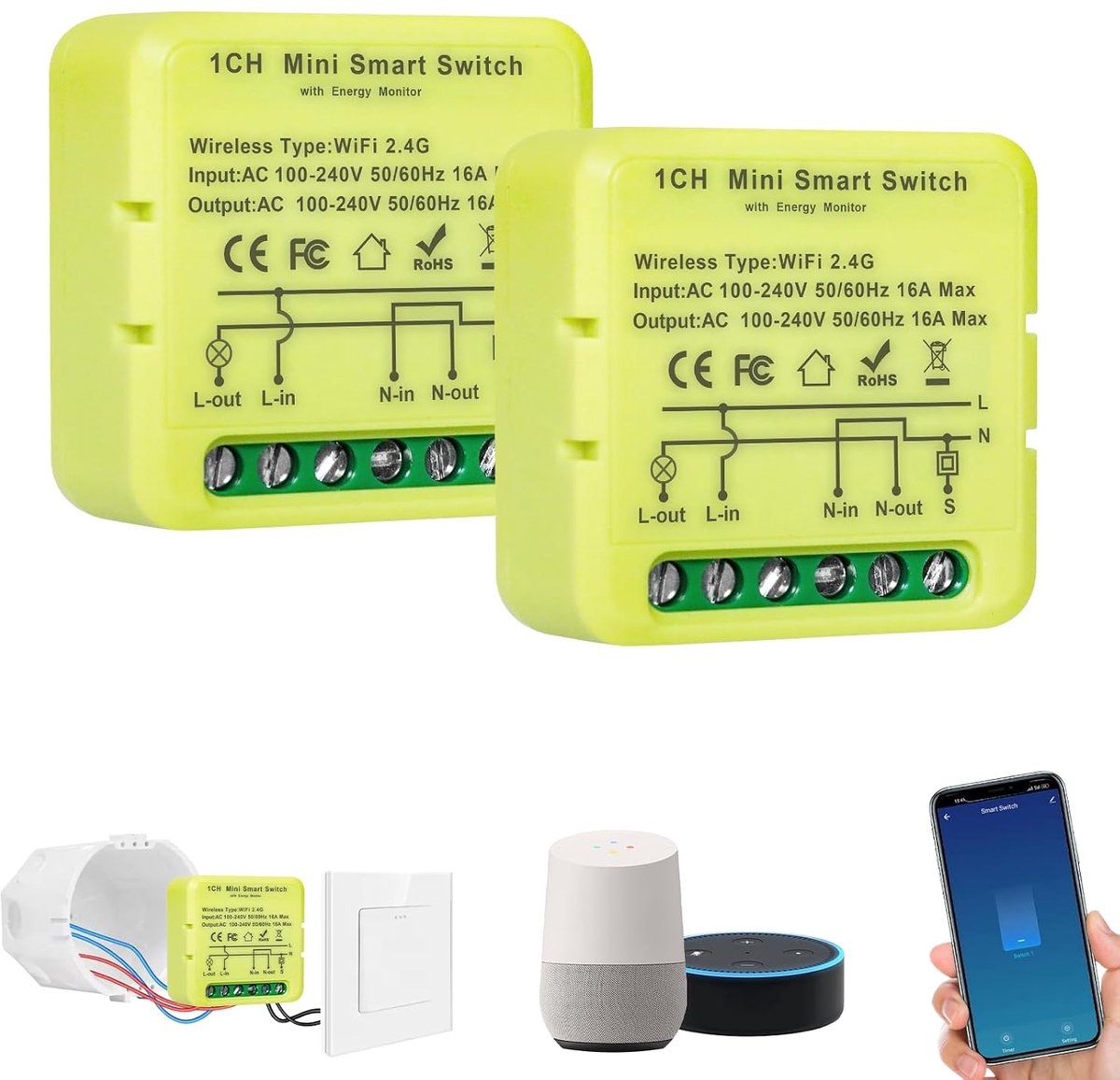 Smart Life Switch, 2 Pieces, WiFi Light Switch, Smart Bluetooth Light Switch, Alexa - ShopVlot