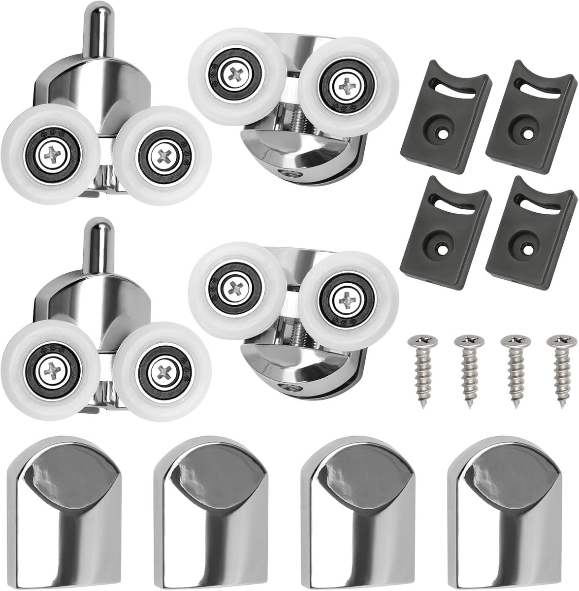 4 stuks 25 mm gebogen douchedeurrollers, stille douchedeurwielen met anti-botsing blok, vervangende onderdelen voor - ShopVlot
