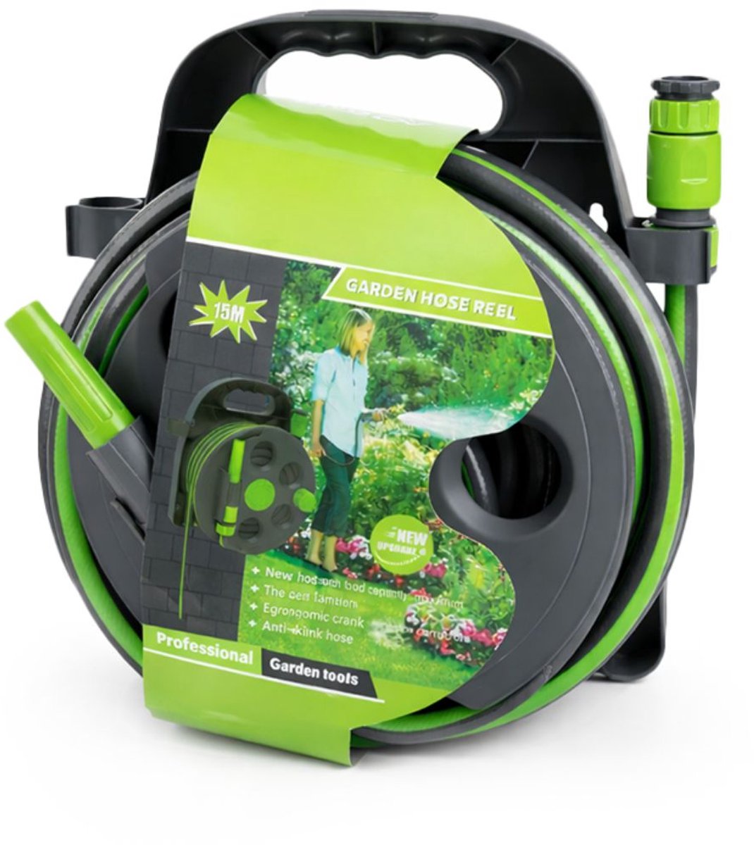 MOZY® - Tuinslang met Muurbevestiging - 15 Meter - 1/2 inch - met Muurbeugel en Montagemateriaal - 10°C tot +50°C - PVC en Rubber - UV Bestendig - Knikbestendig - Bewatering