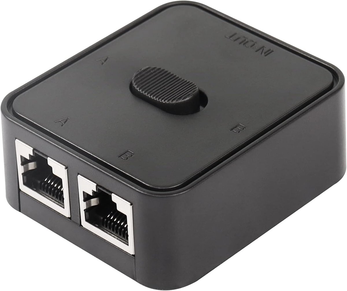 CERRXIAN Network LAN Switch 2 Ports, RJ45 Network Key Press Switch Splitter Selector Box, 100M 2 in 1 Out of 1 in 2 - ShopVlot