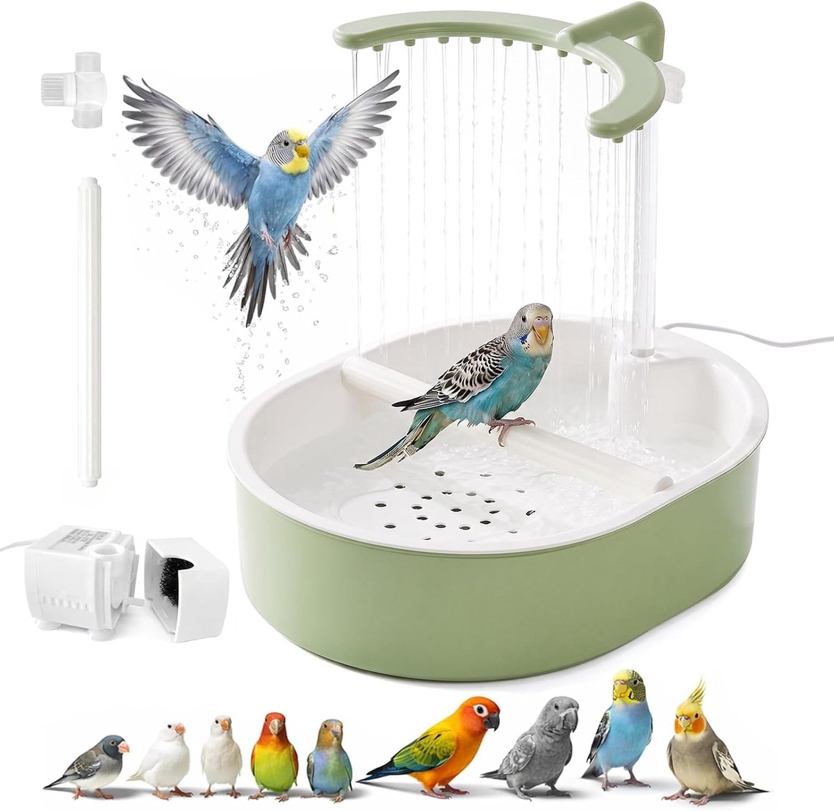 Stille vogeldouche parkiet met automatische douche en USB-pomp - ShopVlot