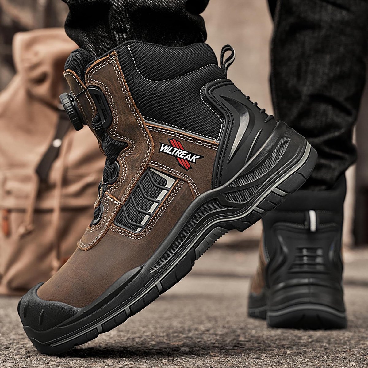 S3 SRC HRO werklaarzen voor heren met composietkap, werkschoenen met stalen neus, 37-47 EU, Donker bruin, 44 EU - ShopVlot