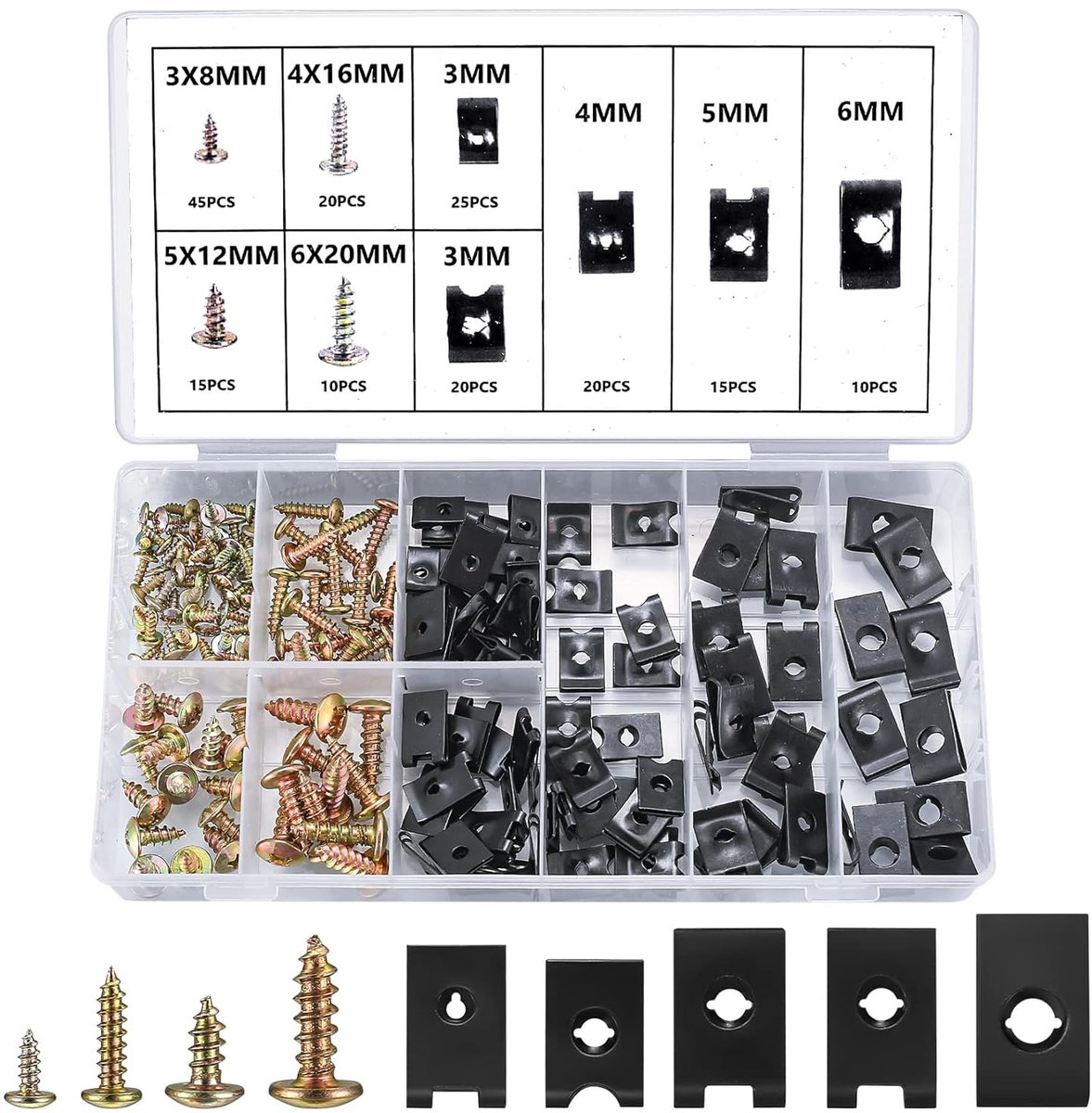 180 pieces Kfz screw nut clip set including 90 Phillips screws for body and 90 U shaped car mounting clips, fender - ShopVlot