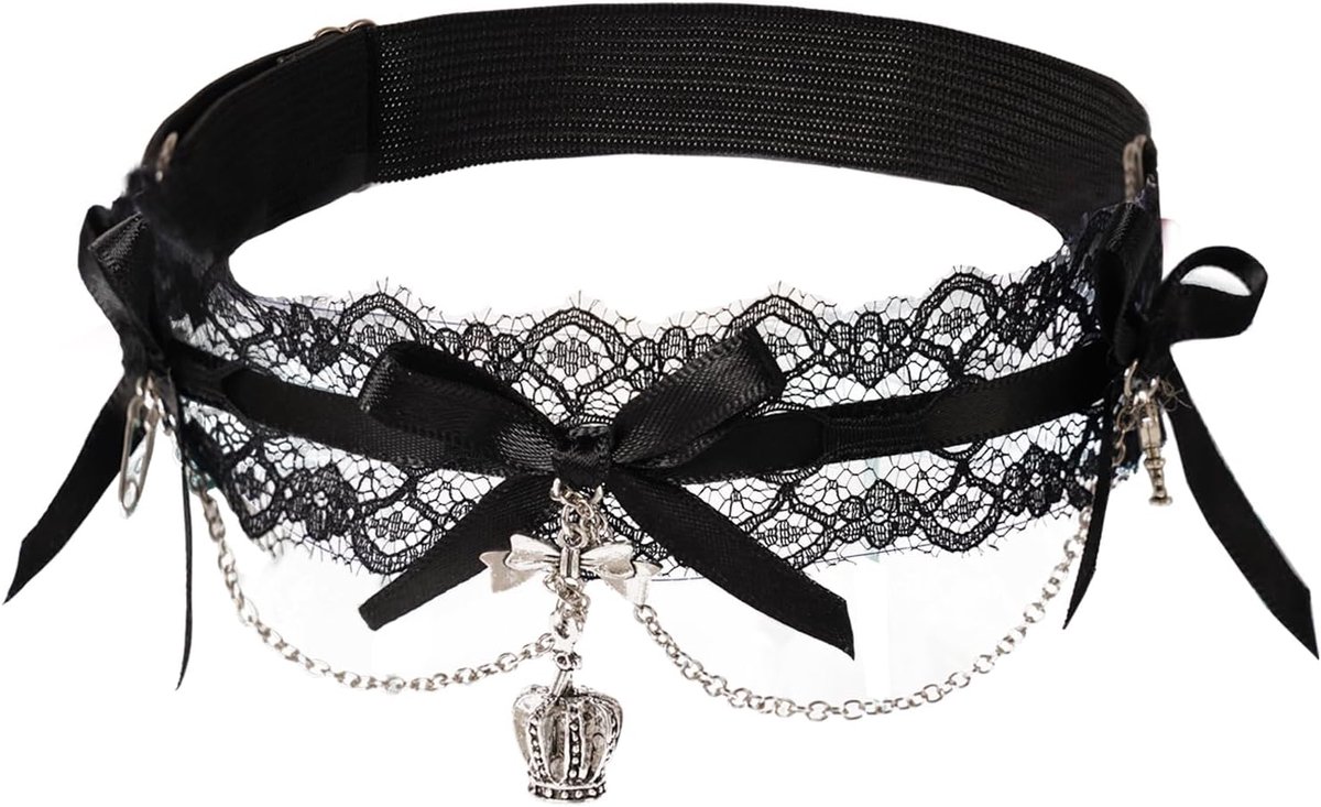 Black Garter with Crown Charm and Bowknot Gothic Bridal Garter for Thigh, Elegant Elastic Bridal Accessory for Women - ShopVlot