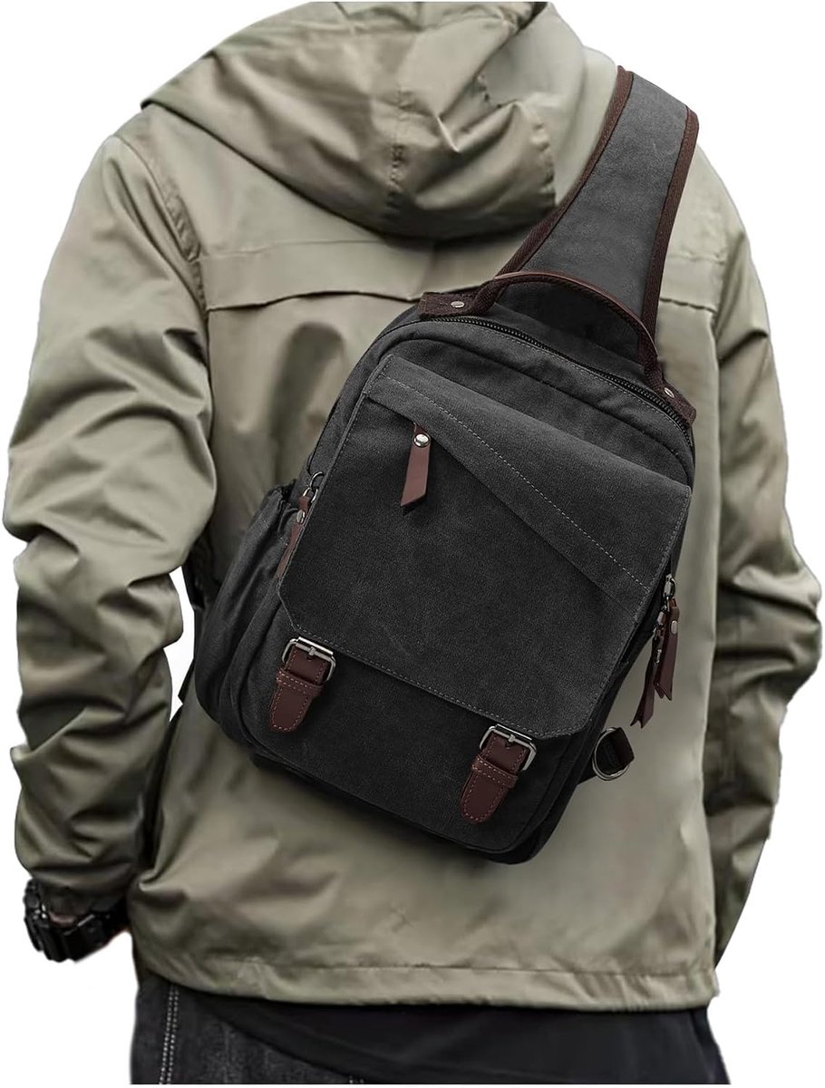 Vintage Canvas Crossbody Bag, Fashionable Shoulder Bag, Leisure Bag, Handbag Men and Women Black - ShopVlot