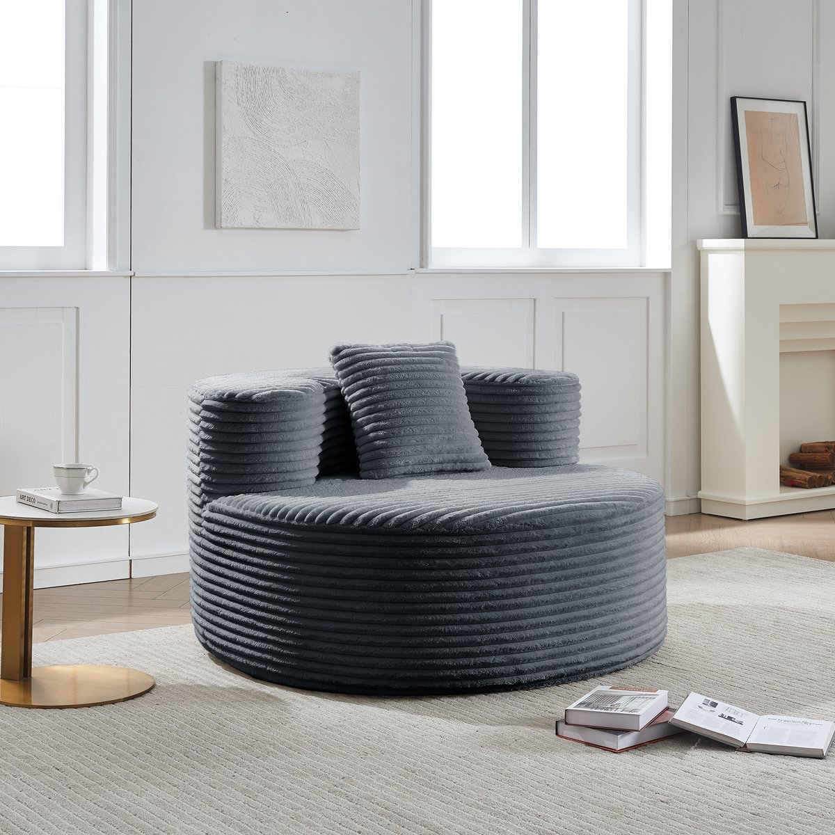 COVREO Zitzak 112 x 105 x 59 cm donkergrijs, ribstof met rugleuning