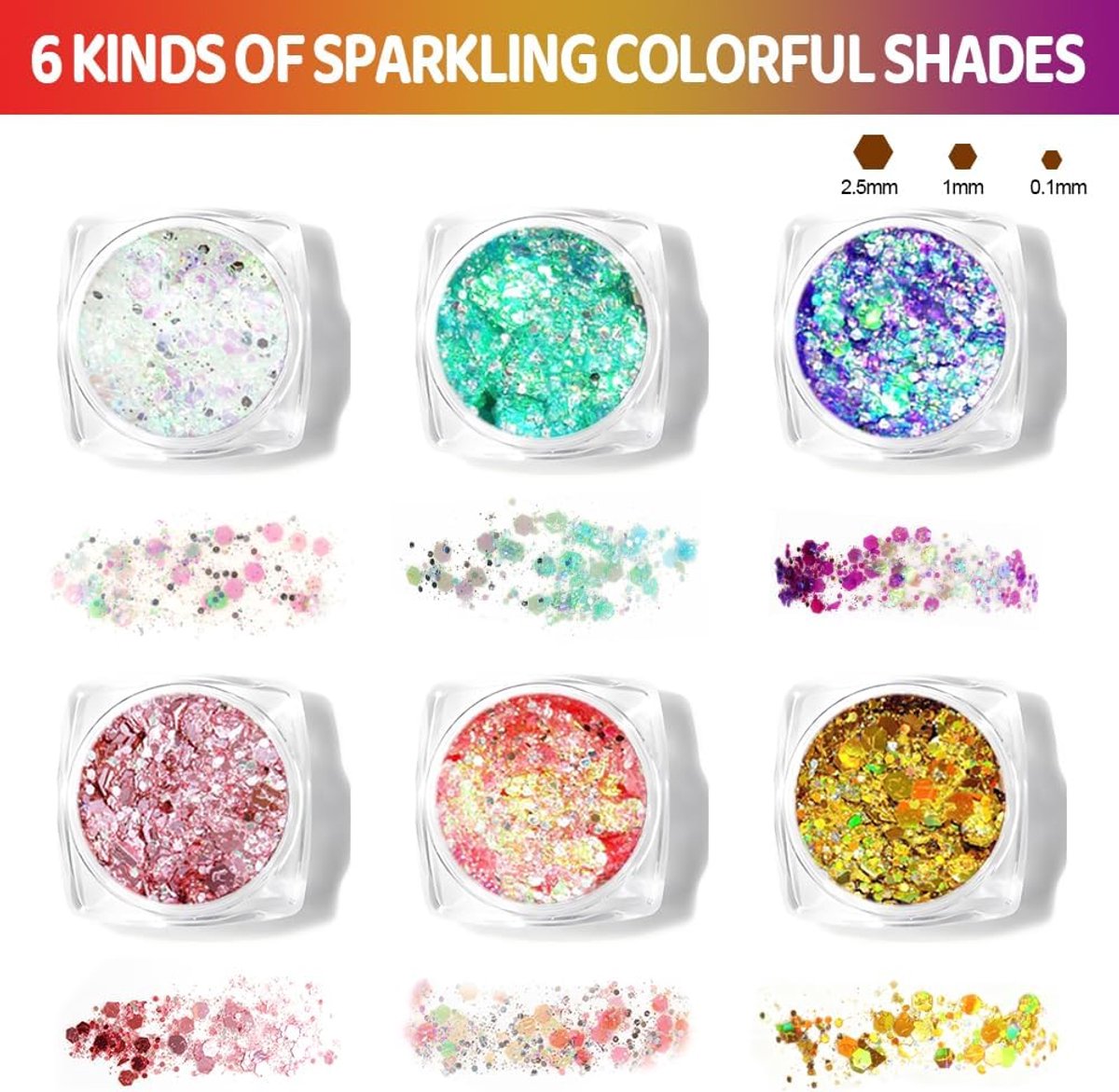 Body Glitter Makeup Set - 6 Kleuren - Glitter Gel voor Kinderen - Perfect voor Festivals - ShopVlot