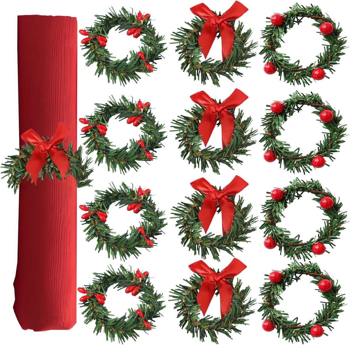 Servettenringen set 12 stuks - kerstmotief met hulst en strik - herbruikbare decoratie - stijlvol voor feesttafels - ShopVlot