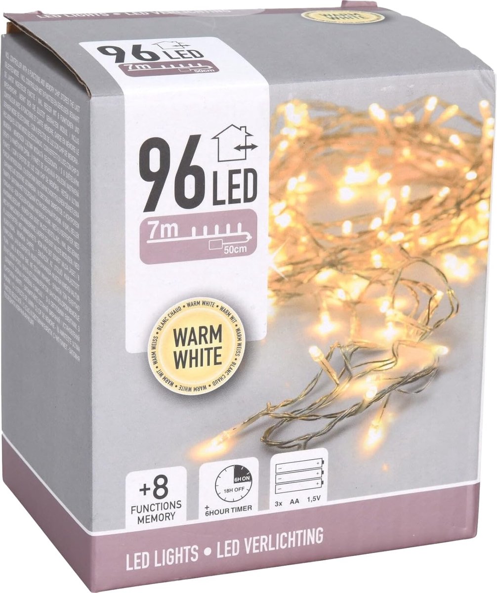 LEDverlichting warm wit 96LED 7 meter - met timer - sfeervolle verlichting voor binnen en buiten - ShopVlot