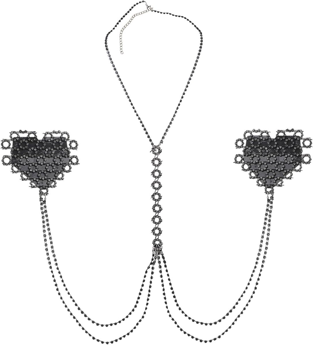 Nippelpasta met halsketting - strass hartvorm - glitter tepelcovers - herbruikbaar voor festivals - ShopVlot