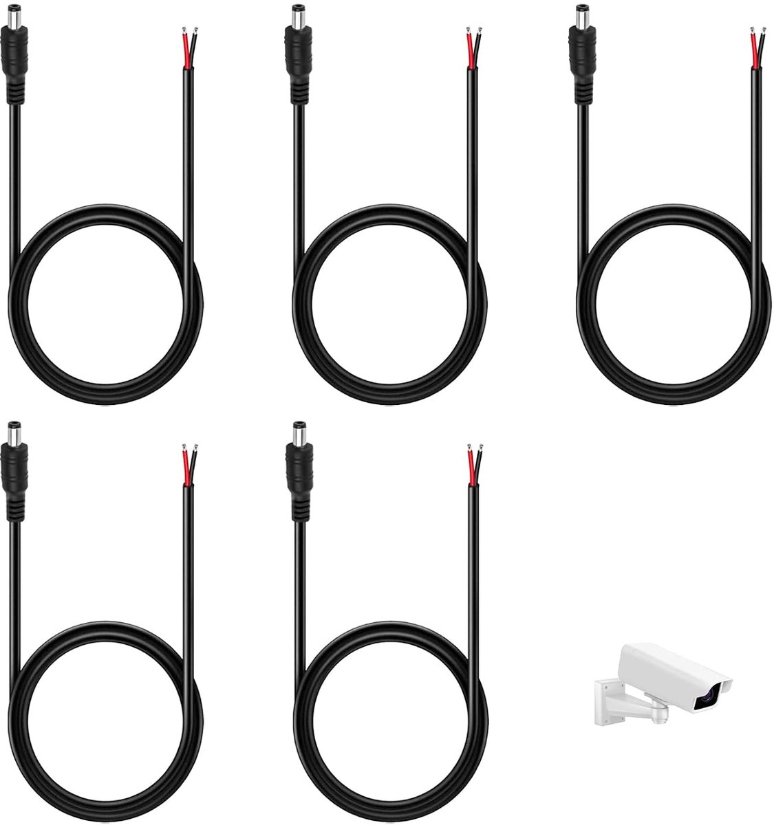 DC Pigtail Stroomkabels 5.5 x 2.1 mm - Set van 6 - 12V/24V Geschikt - Ideaal voor CCTV en LED Strips - ShopVlot