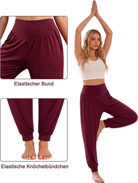 Harembroek dames S - zachte hoge taille - diep rood - comfortabel voor yoga - ShopVlot — afbeelding 3