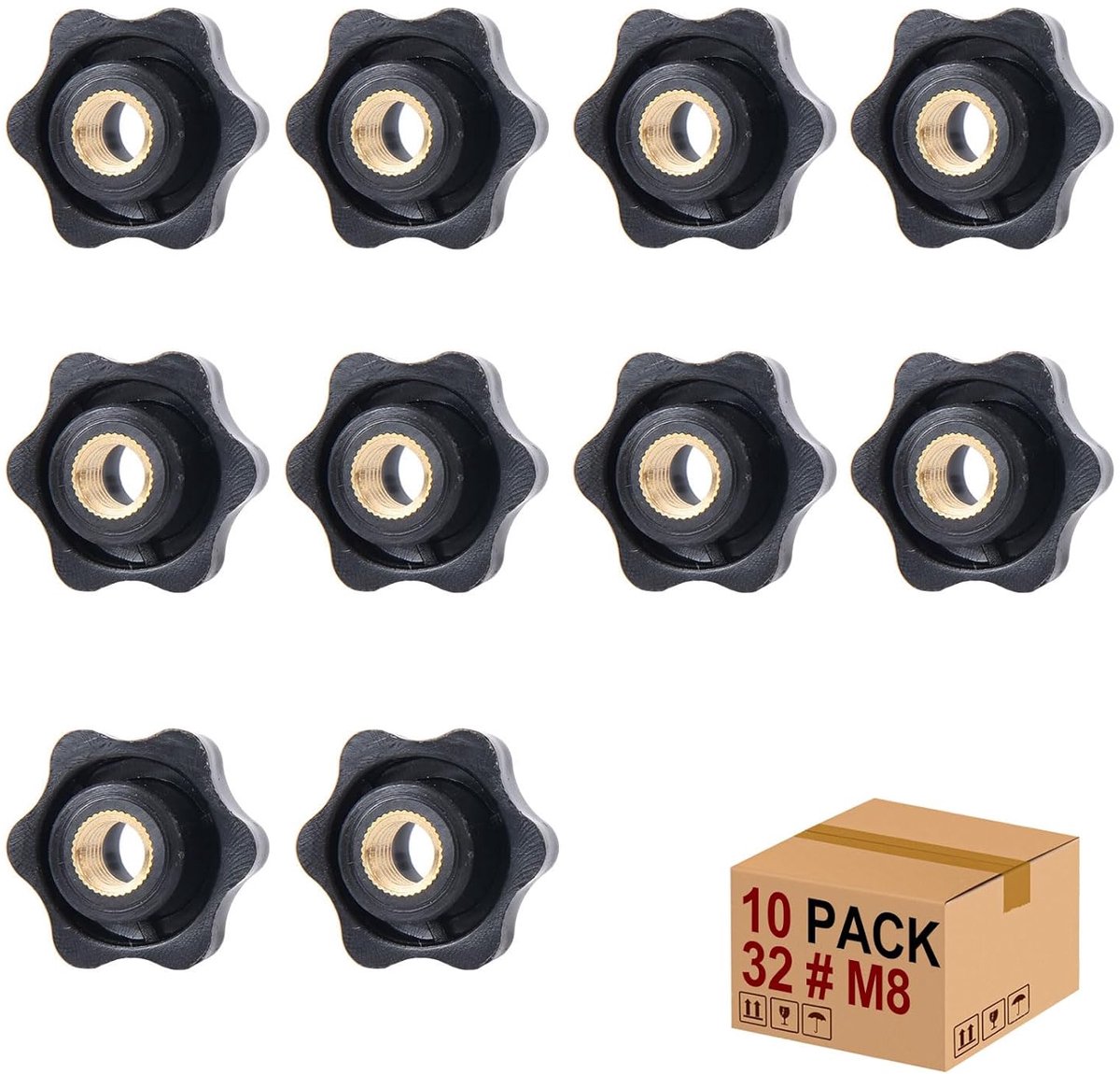 Star Grip Moeren M8 x 32 mm - Kunststof en Koper - Sterkop Grip Moer voor Machines - ShopVlot
