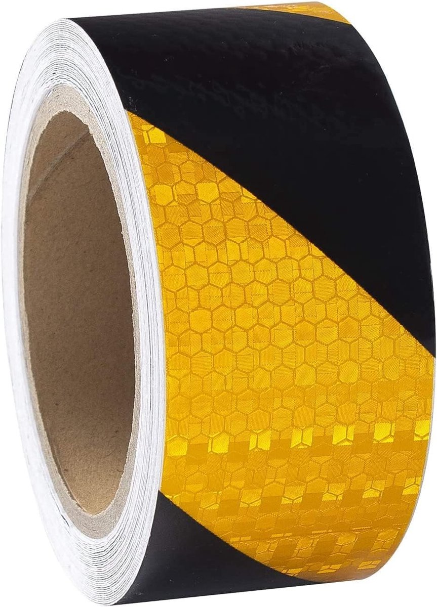 Reflector tape 5 cm x 10 m - zelfklevend - geel zwart - voor wegveiligheid - ShopVlot