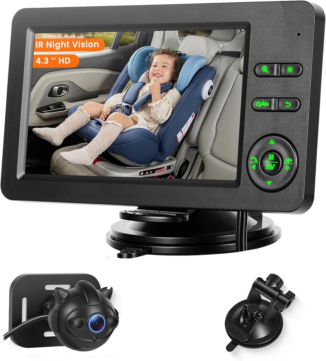 Auto Monitor 4.3 Inch - Dual Camera 720P - 360° Draaibare Babycamera - Veilig onderweg - ShopVlot