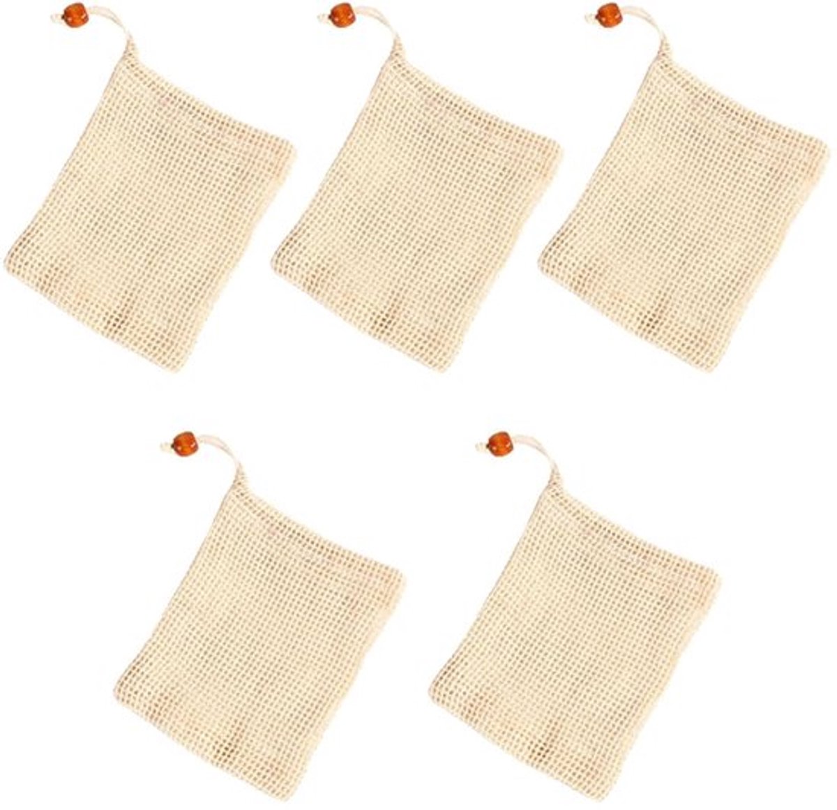 Zeepzakjes Set van 5 - Katoenen Zeepzakjes - Robuust en Duurzaam - 14 cm x 9 cm - Lichtgewicht - Plasticvrij en Duurzaam - Zeepnet