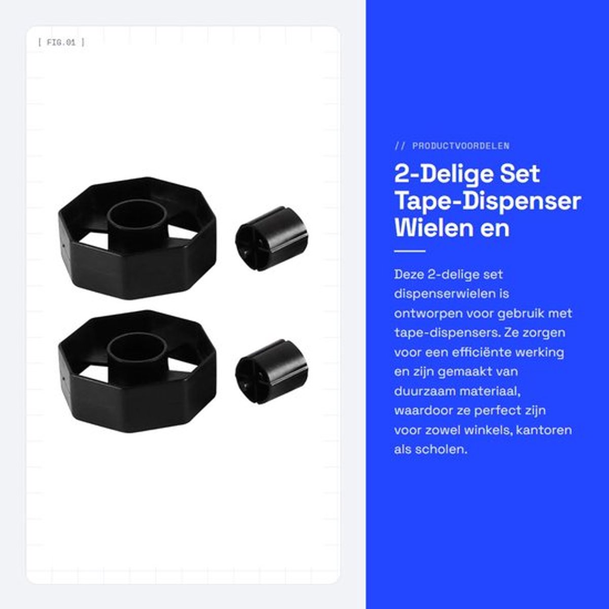 Tape-dispenseraccessoires 2-delige set - Dispenserwiel - Binnenkern - Duurzaam materiaal - Eenvoudige installatie - Afmetingen 70 x 25mm
