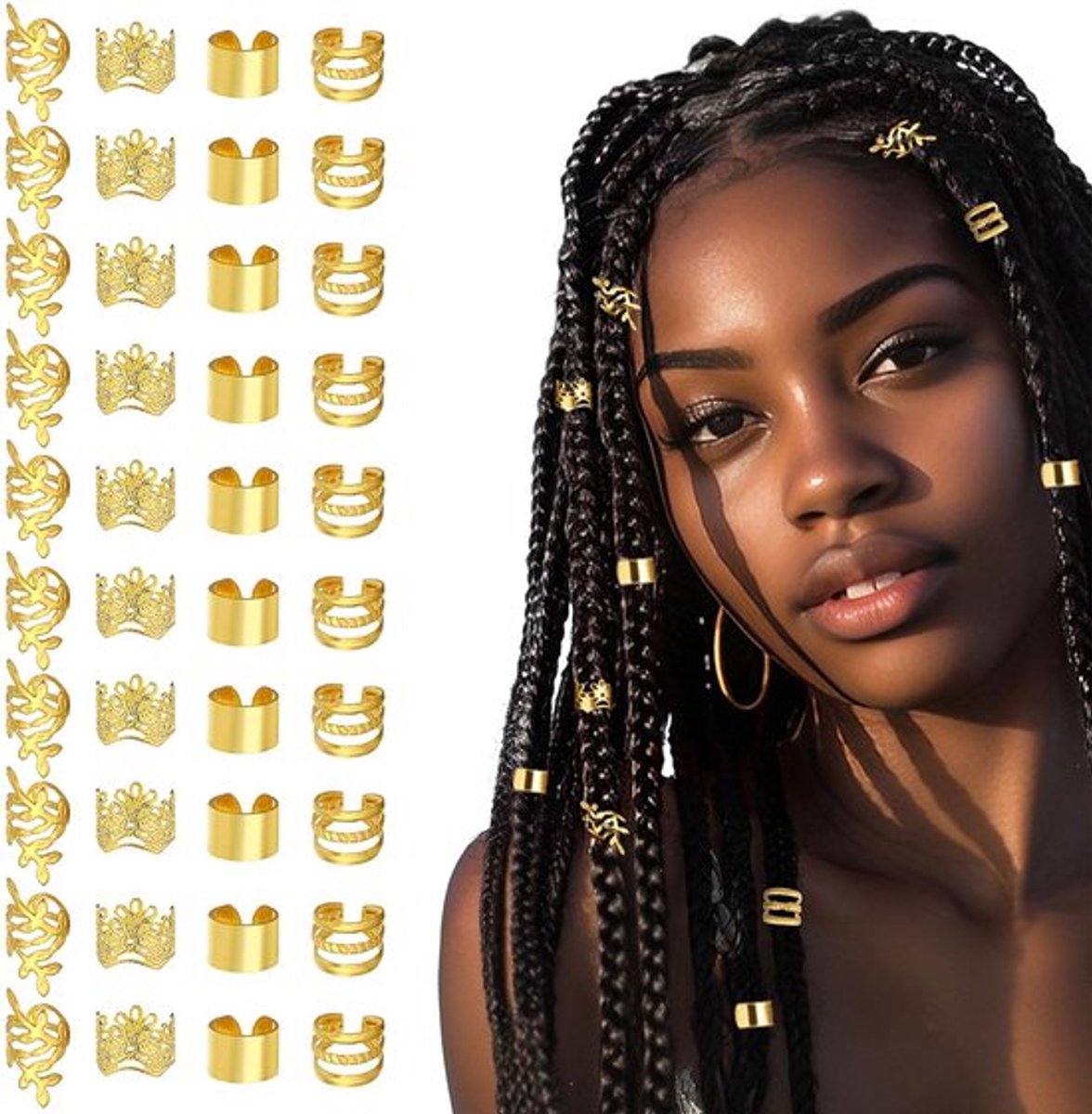 Haaraccessoires Goud - 40 Stuks - Aluminium Haarringen - Dreadlocks/Sieraden - Vlechtwerk - Verstelbaar - Haarsieraden