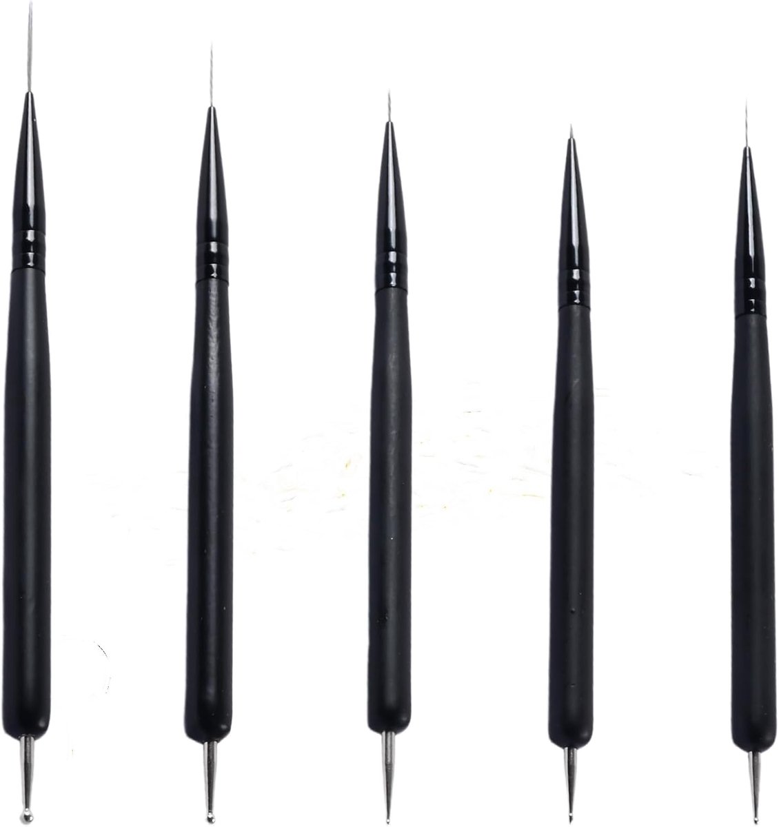 Nail art kwastenset 5 stuks - dubbelzijdig - fijne liner en stippen - creatief nageldesign - ShopVlot