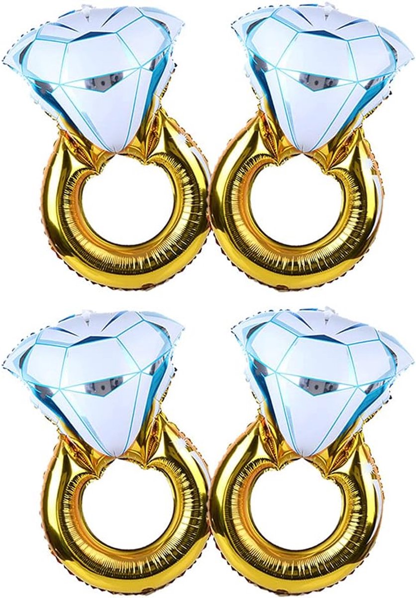 Grote gouden diamant ring folie ballon - 2 stuks - luchtgevuld - perfecte trouwdecoratie - ShopVlot
